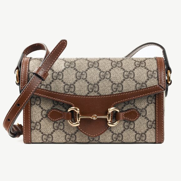 Gucci "Gucci Horsebit 1955" Beige & Dark Brown GG Supreme Mini Bag - Picture 1 of 13